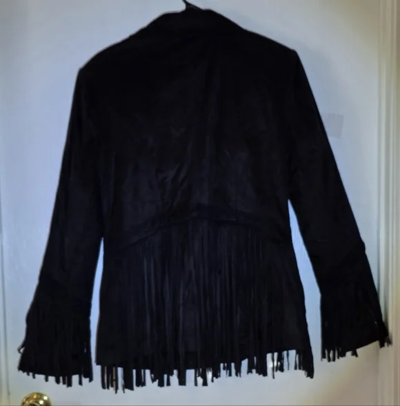 Black Fringe Women's Jacket, Size L - Picture 2 of 4